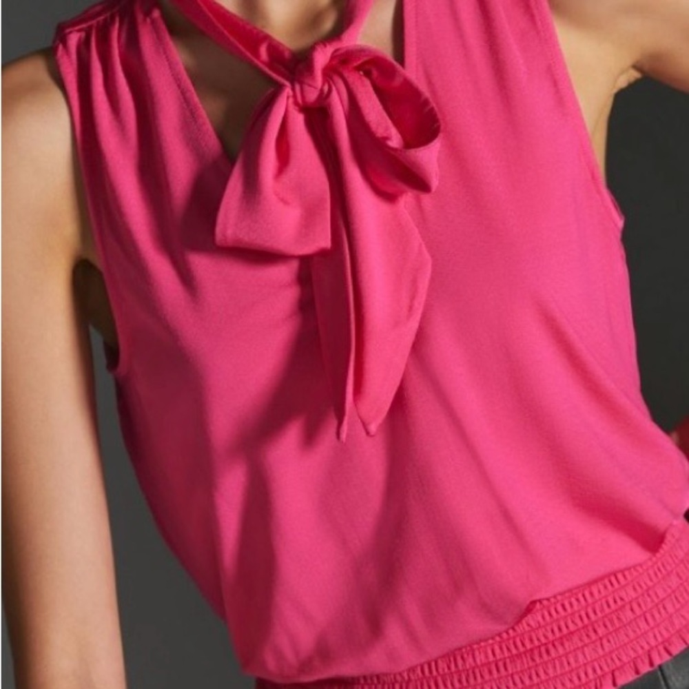 Anthropologie Fuchsia Bow Tie Blouse